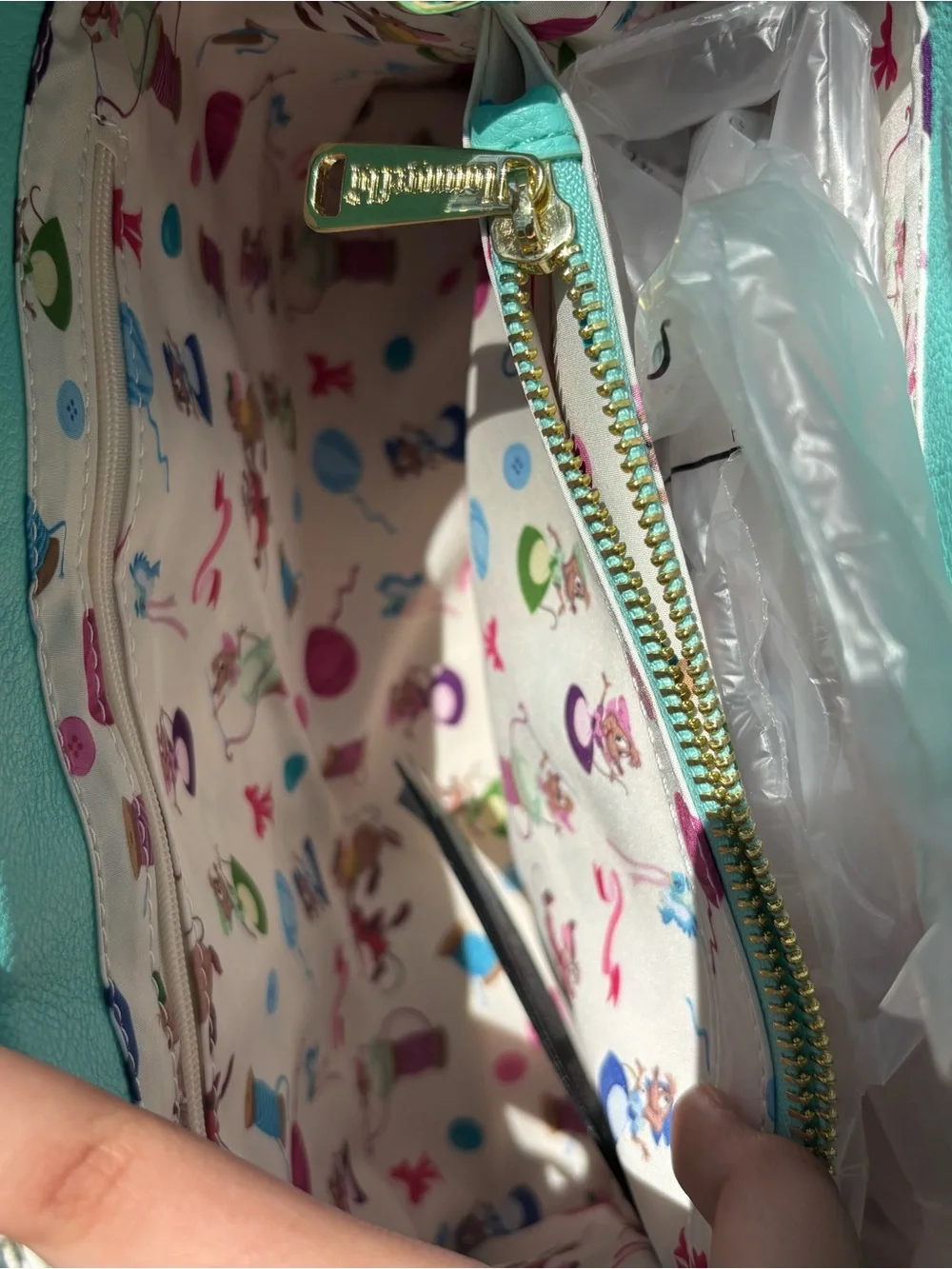 Loungefly Cream and Mint Top-Handle Satchel with Sewing Print
